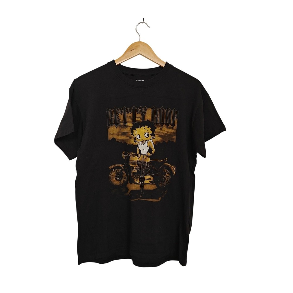 Betty Boop Biker Graphic T Shirt Black Brisco Brand Large